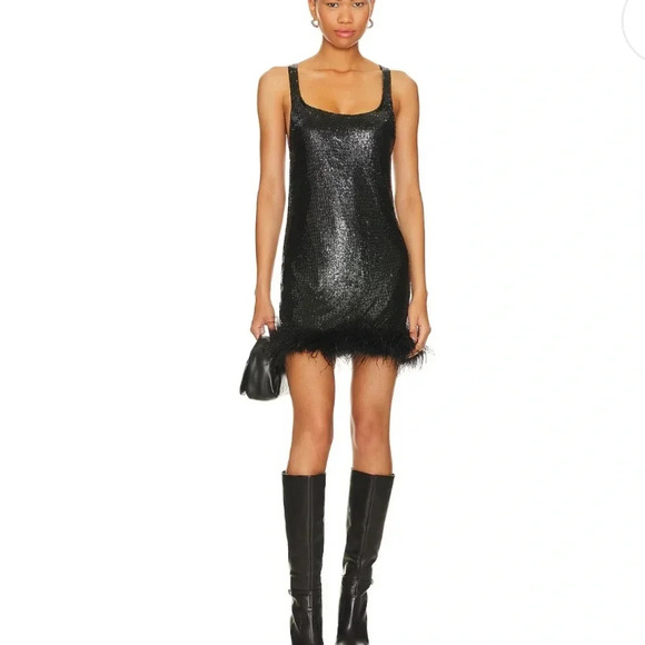 h:ours Chainmail Feather Mini Dress in Blackh:ours